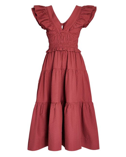 sea smocked sequin midi gown