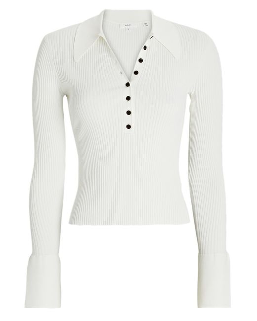 A.L.C. Eleanor Rib Knit Polo Sweater in White Lyst