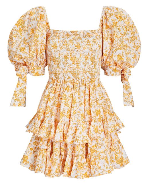 Caroline Constas Finley Puff Sleeve Floral Mini Dress in Yellow | Lyst