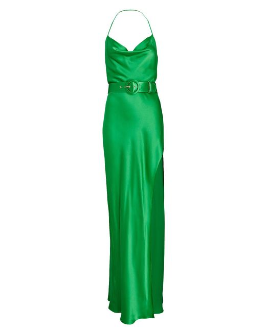 Nicholas Lucinda Belted Silk Halter Gown in Green | Lyst