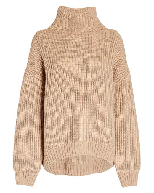 Anine Bing Sydney Rib Knit Sweater in Natural Lyst