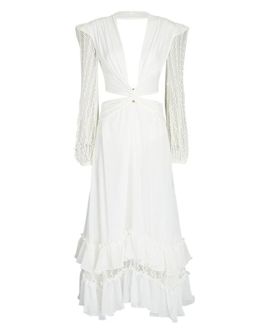 PATBO Plunge Lace Sleeve Maxi Dress in White | Lyst