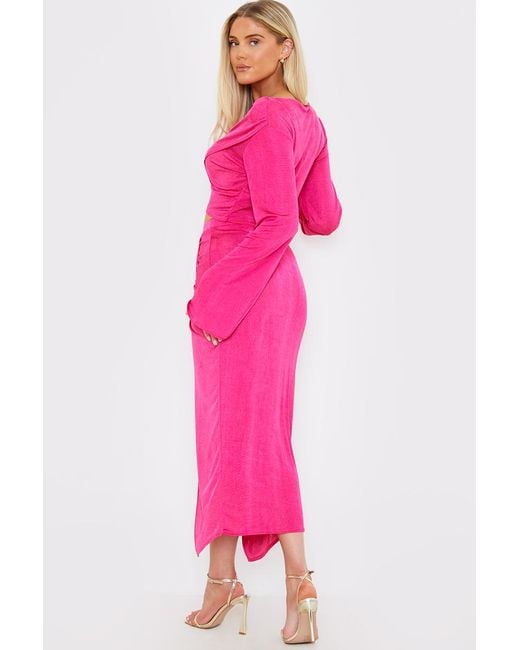 GEORGIA LOUISE Pink Acetate Slinky Wrap Co-Ord Midi Skirt