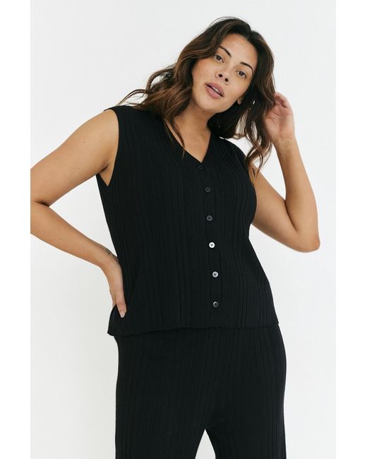 In The Style Black Ribbed Button-Up Knit Vest