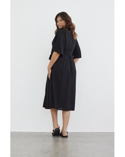 In The Style Black Button Up Tie Waist Shirt Midi Dress