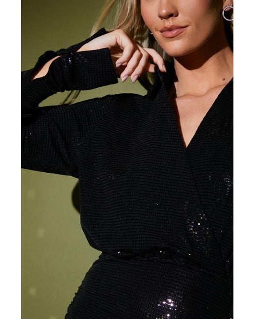 JAC JOSSA Disco Sequin Ruched Midaxi Dress in Black Lyst UK