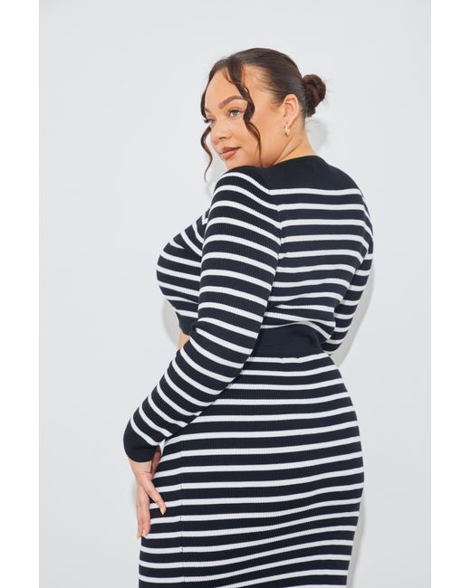 In The Style Blue Rib Knit Stripe Crew Neck Co-Ord Top