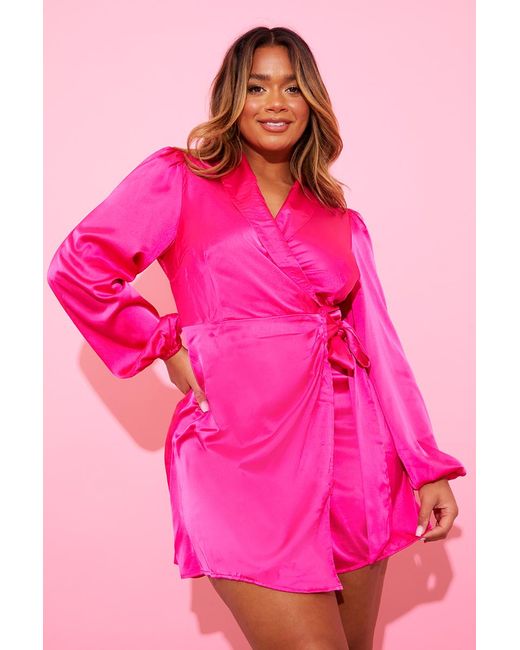 Pink satin wrap dress hotsell