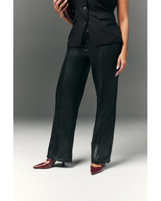 In The Style Gray Perfect Sculpting High Waisted Leather Look Straight Leg Trouser