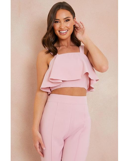 Perrie Sian Pink Ruffle Detail Cami Top