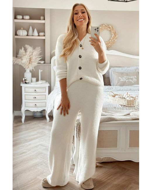 Stacey Solomon White Recycled Fluffy Knitted Co Ord Trouser