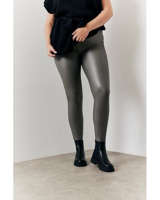 In The Style Gray Perfect Sculpting High Waisted Leather Look Leggings