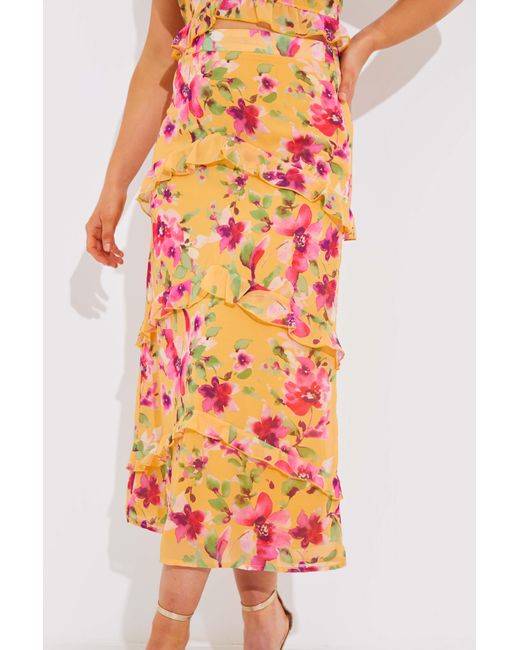 JAC JOSSA Yellow Floral Chiffon Maxi Co-Ord Skirt