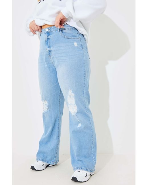 In The Style Blue Distressed Straight Leg Jeans