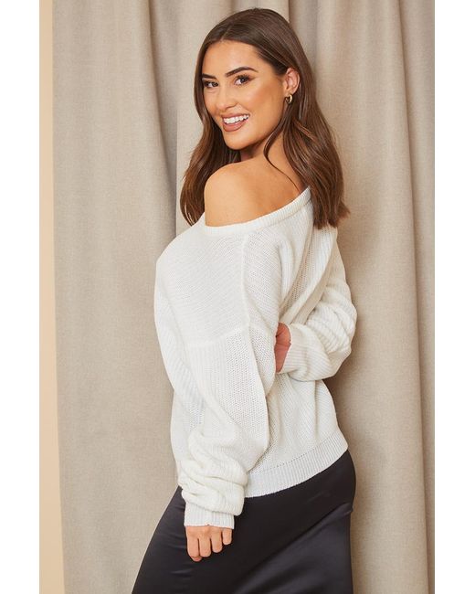 White cold shoulder jumper hotsell