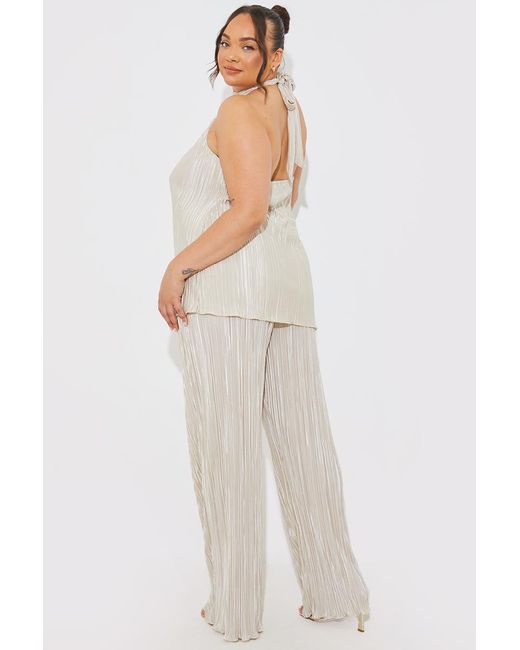 Perrie Sian White Plisse Wide Leg Co-Ord Trousers