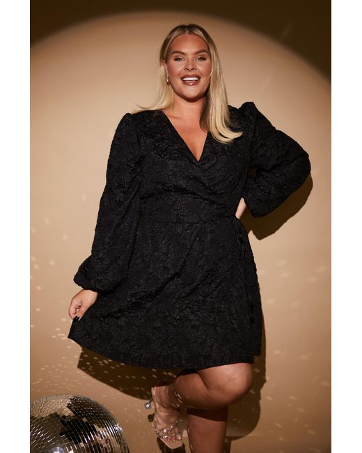 GEORGIA LOUISE Black Jaquard Wrap Smock Dress