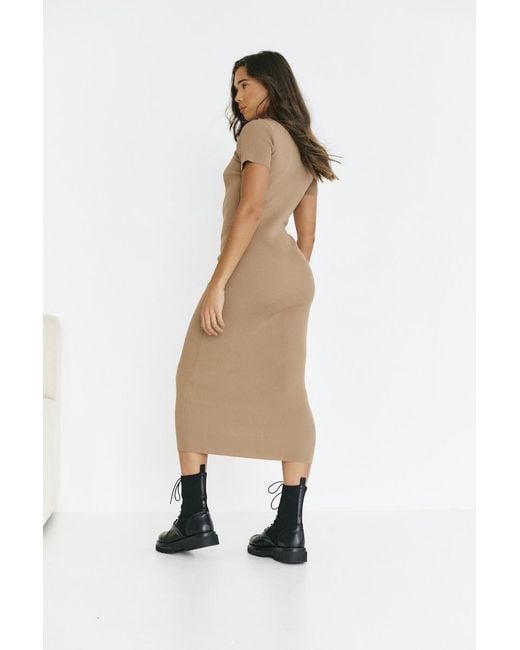 In The Style Natural Rib Knit Crew Neck Midaxi Dress