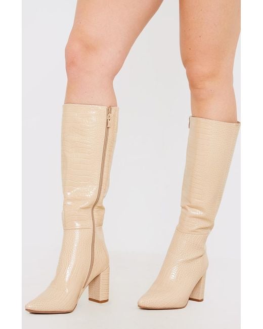 In The Style Natural Croc Effect Heeled Boot