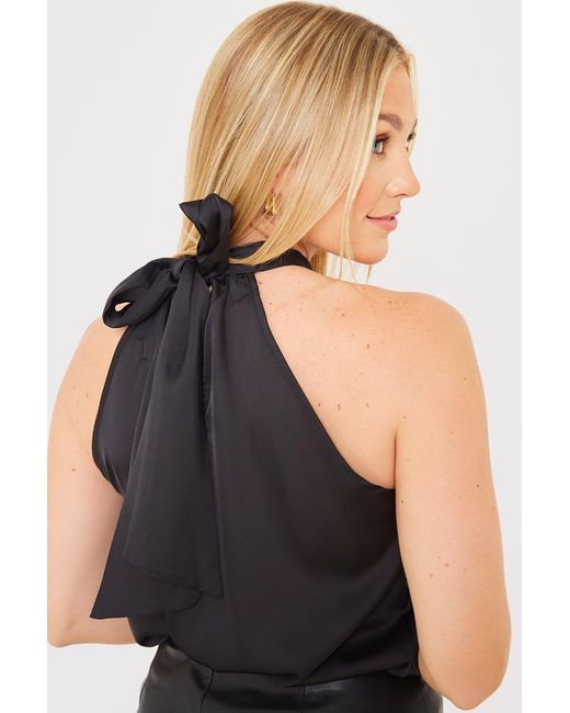 JAC JOSSA Black Satin Halter Neck Top