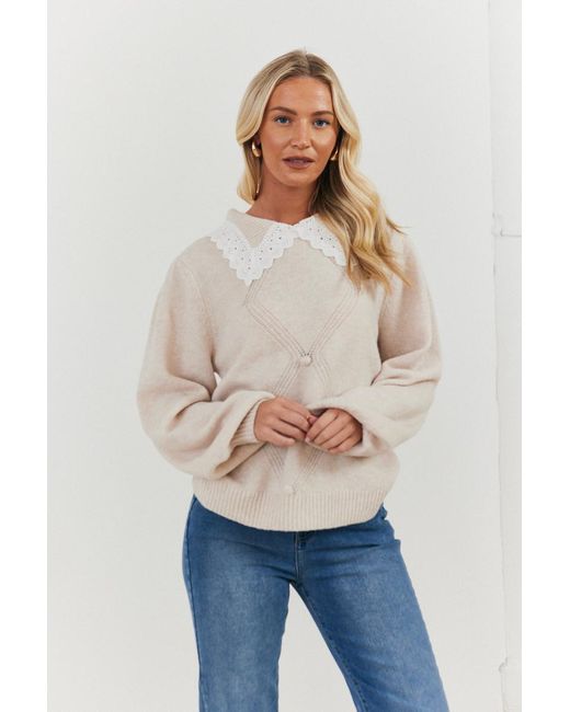 Stacey Solomon Natural Recycled Peter Pan Collar Knit Jumper