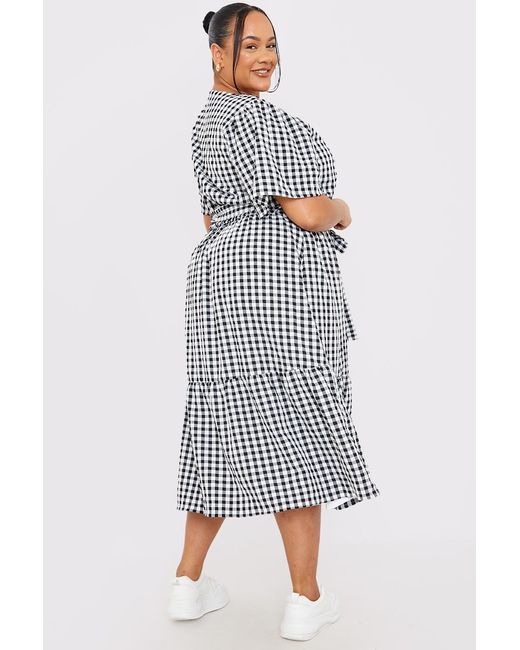 JAC JOSSA Multicolor Gingham Button Down Tiered Midi Dress