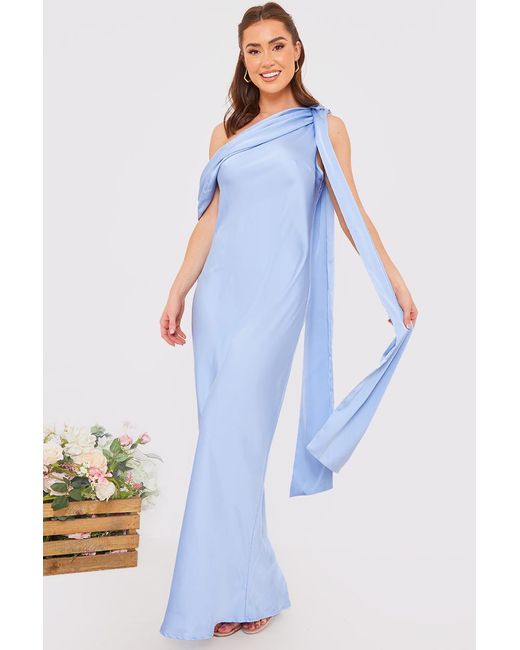 In The Style Blue Draped Neckline Asymmetric Maxi Dress