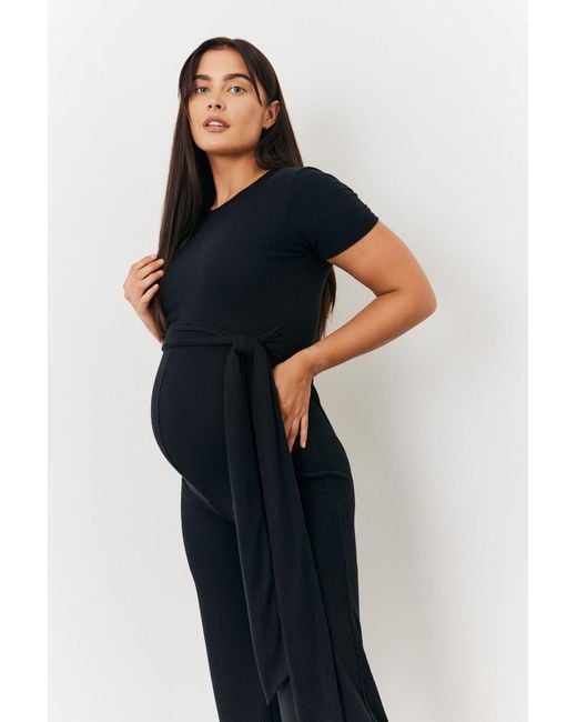 Georgia Kousoulou Black Maternity Ribbed Tie Belt Jumpsuit