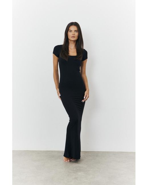 Fits Black Sculpting Cap Sleeve Maxi Dress