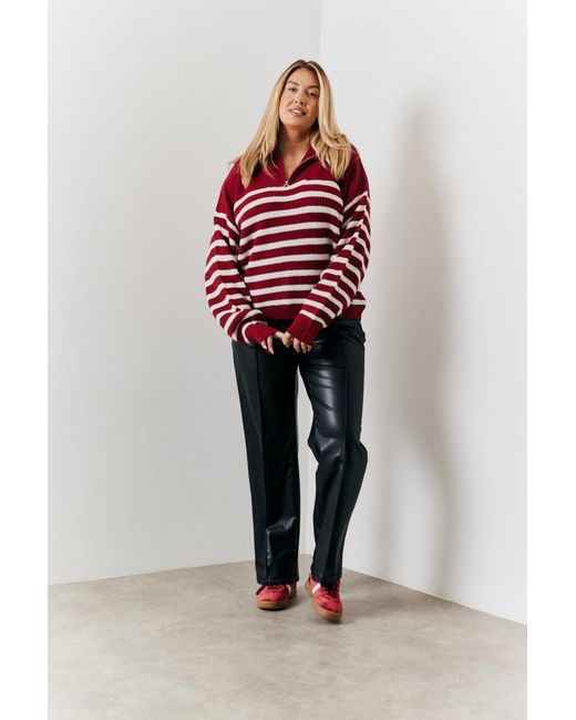 In The Style Red Stripe Quarter Zip Knitted Jumper