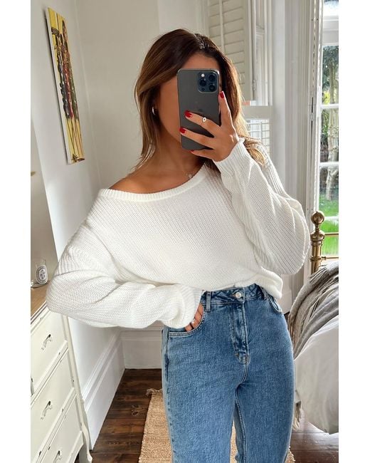 In The Style Off Shoulder Knitted Jumper in White Lyst UK