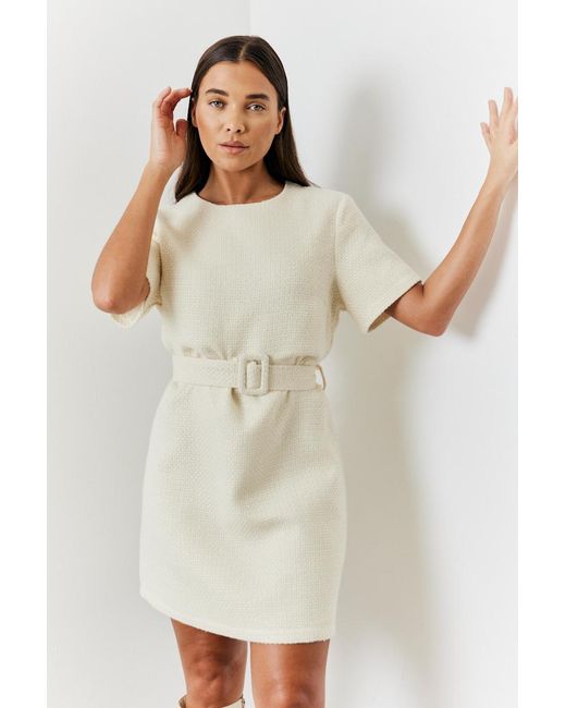 Hannah Brown Natural Boucle Belted Mini Dress