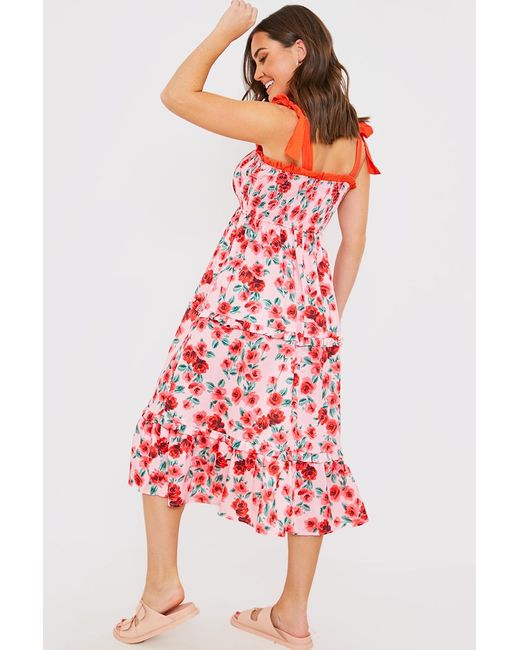 Dame Deborah James Shirred Bust Ruffle Midi Dress