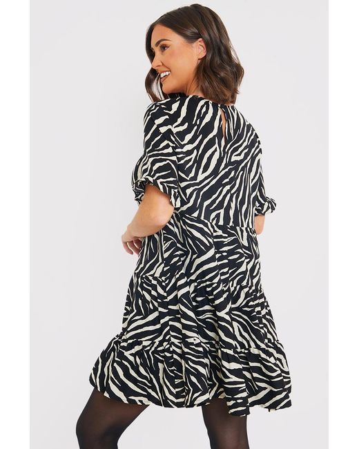 JAC JOSSA Black Zebra Smock Dress With Frill Sleeve