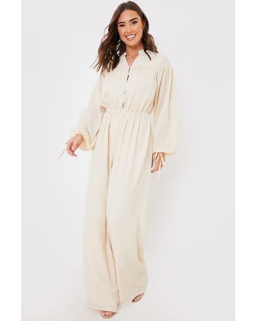 GEORGIA LOUISE Natural Button Up Wide Leg Jumpsuit