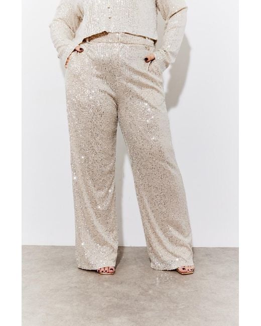 Hannah Brown Natural Sequin Wide Leg Trouser