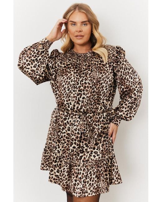 Jess Millichamp Brown Leopard Print Satin Shirred Frill Detail Belted Mini Dress