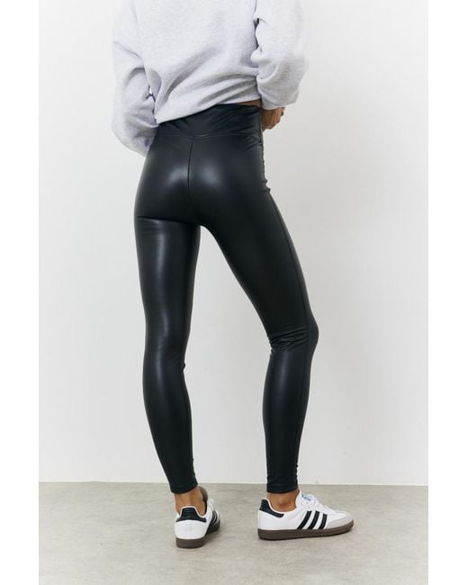 Black leather look leggings petite online