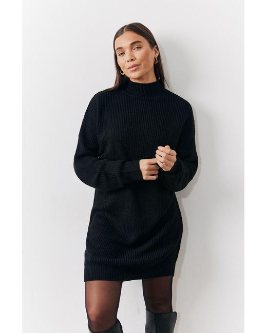 In The Style Blue High Neck Knitted Jumper Dress