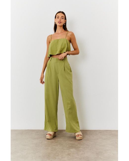 In The Style Green Linen Blend Wide Leg Trouser