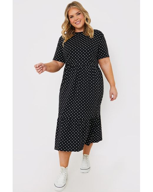 In The Style Black Polka Dot Smock Midaxi T-Shirt Dress