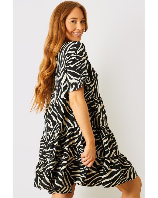 JAC JOSSA Black Zebra Smock Dress With Frill Sleeve