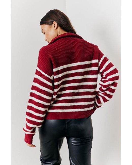 In The Style Red Stripe Quarter Zip Knitted Jumper