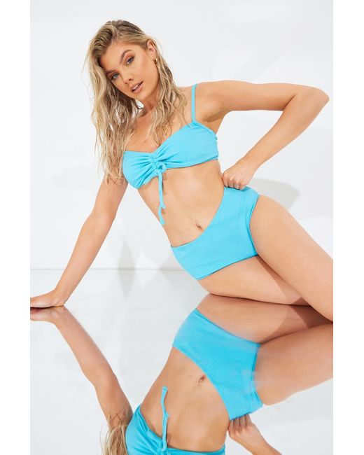 In The Style Blue Crinkle High-Waisted Sculpting Bikini Bottoms