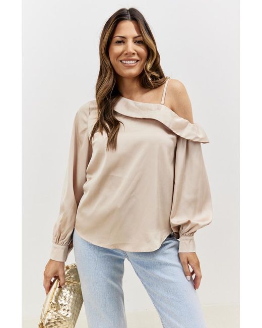 JAC JOSSA Natural Asymmetrical Satin Blouse