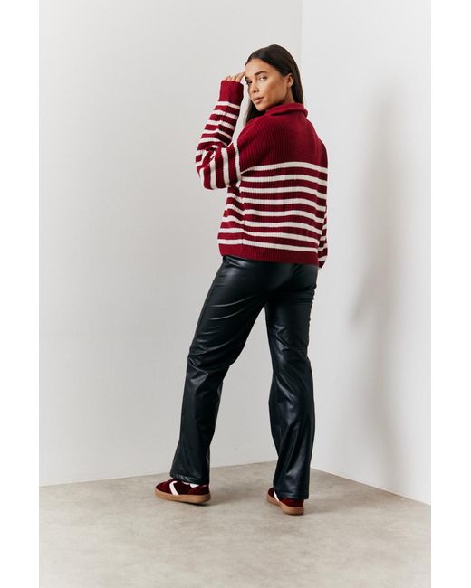 In The Style Red Stripe Quarter Zip Knitted Jumper