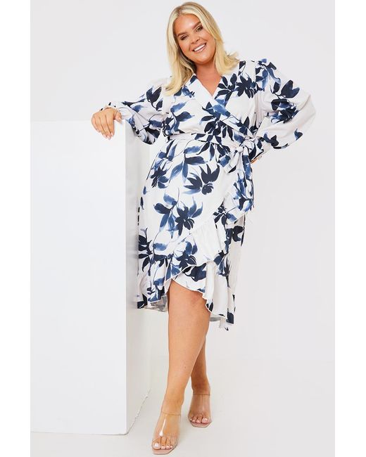 Jess Millichamp Black Floral Print Long Sleeve Wrap Frill Detail Midi Dress