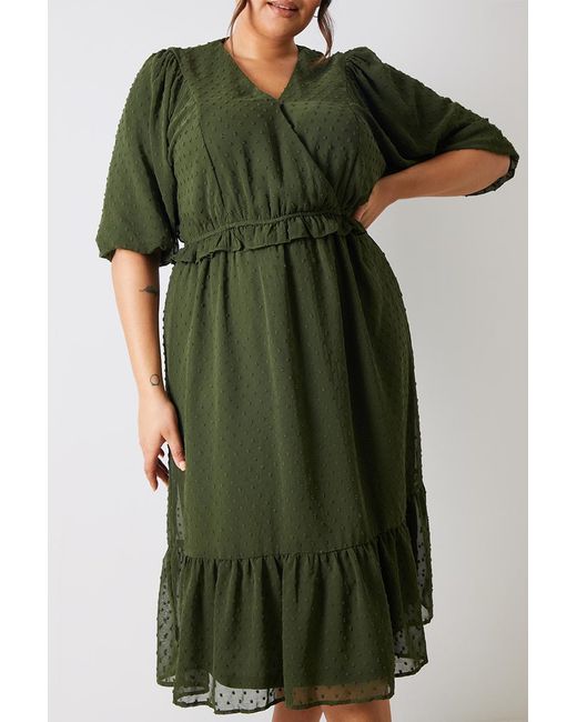 Jess Millichamp Green Dobby Chiffon Frill Detail Midi Dress