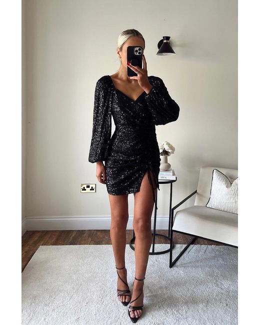 Puff sleeve ruched dress online