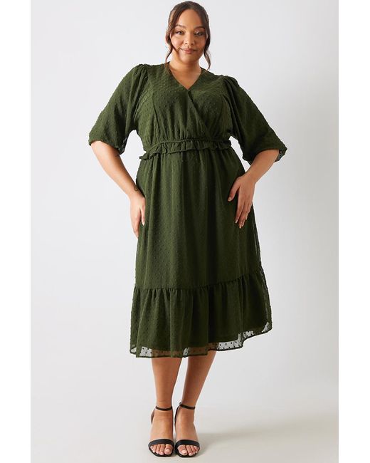 Jess Millichamp Green Dobby Chiffon Frill Detail Midi Dress